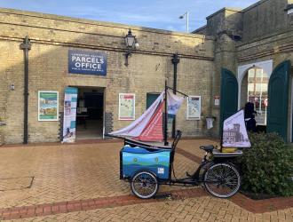The Memories Bike 'moored' at Lowestoft Railway Station