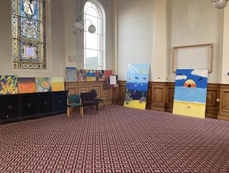 The hoardings on display in the Town Hall as part of the open days